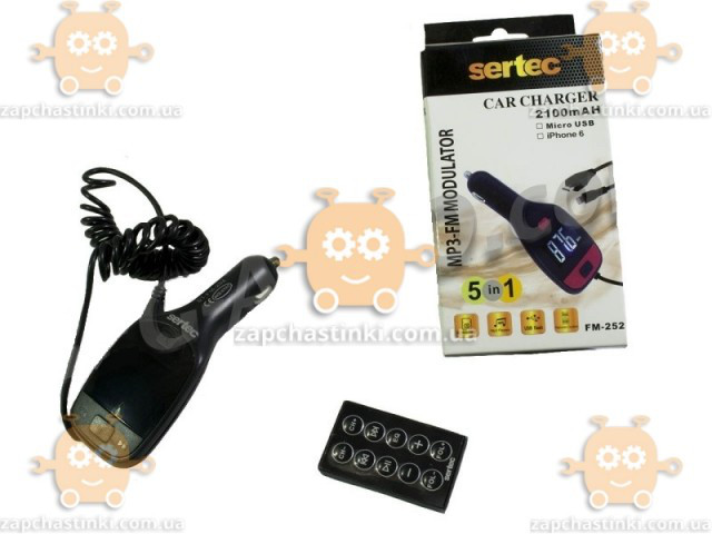 FM модулятор Sertec USB/пульт/MP3/12-24В/microSD/SD/microUSB зарядка 2,1А - фото