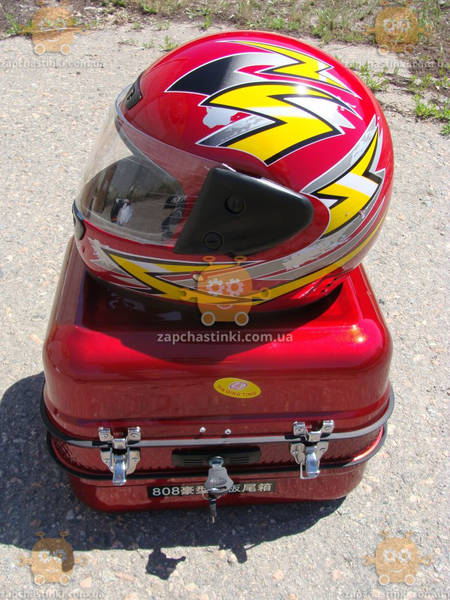 Багажник мото (кофра) DELTA Дельта (железная красная с шлемом) (пр-во Тайвань) ПД 68354 - фото
