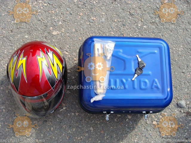 Багажник мото DELTA КОФРА железная синяя с шлемом (пр-во Тайвань) ПД 79878 - фото