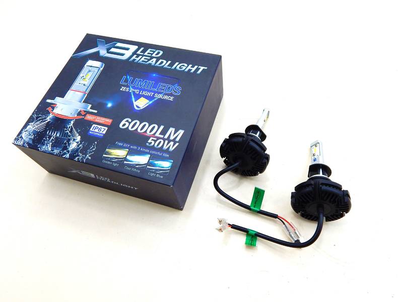 Светодиодные LED лампы H1 6000K 6000LM 50W (9, 12-24V) (2шт с фильтрами) САМЫЕ МОЩНЫЕ! (пр-во HEADLIGHT X3) ТМ - фото