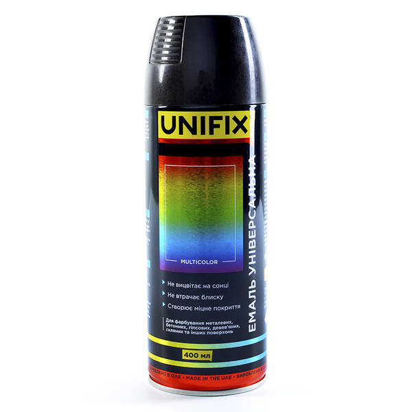 Краска универсальная 9005 черная ГЛЯНЦЕВАЯ 400мл (эмаль) (пр-во Unifix Украина) ПД 315310 - фото