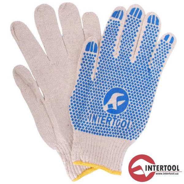 Перчатки "Intertool" трикотаж с синей точкой, белые (SP-0134) - фото