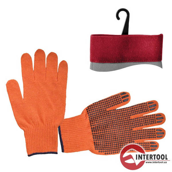 Перчатки "Intertool" трикотаж с синей точкой, оранж (SP-0131) - фото