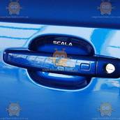 Защитные наклейки на дверные ручки авто SCALA 95х85, 130х18мм прозрачный СИЛИКОН лента 8шт под и на ручки