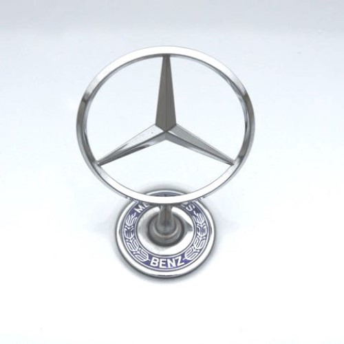 Эмблема прицел на капот MERCEDES BENZ ХРОМ+надпись синяя 44мм металл (на скотче) (пр-во Завод) СН - фото