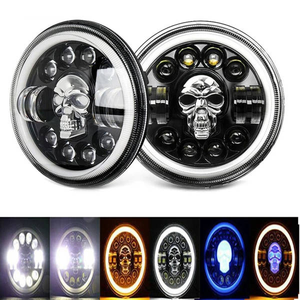 Фара LED ВАЗ 2101, 2121, ГАЗ, УАЗ, иномарки, мото 7 дюймов 60W с черепом, RGB-подсветкой и поворотами СН - фото №3